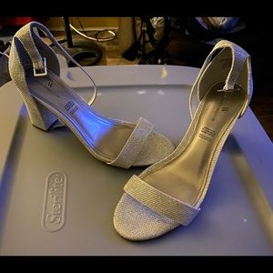 Silver shimmery sling back pumps